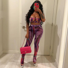 Sexy Mesh Print Hollow Sling Top And Pants Set XEF-K22S14724
