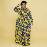 Plus Size Leopard Print Long Sleeve Maxi Skirt 2 Piece Sets OSIF-22458