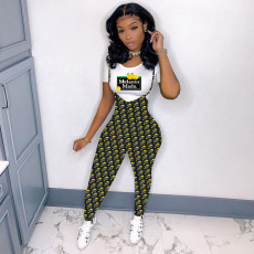 Casual Printed T Shirt+Strap Jumpsuit 2 Piece Sets SHD-9823