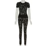 Solid Sexy Hollow Ripped Skinny Two Piece Pants Set XEF-K22S19963