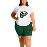 Plus Size Casual Printed T Shirt And Shorts 2 Piece Sets SHD-9396