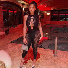 Sexy Mesh Patchwork Sleeveless Jumpsuits XEF-K22Q14794