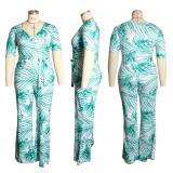 Plus Size Printed V Neck Short Sleeve Sahes Jumpsuit ME-6061