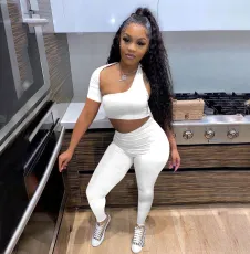 Sexy One Shoulder Irregular 2 Piece Pants Sets YIBF-60184