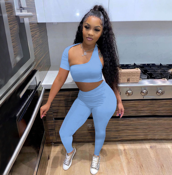 Sexy One Shoulder Irregular 2 Piece Pants Sets YIBF-60184