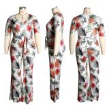 Plus Size Printed V Neck Short Sleeve Sahes Jumpsuit ME-6061