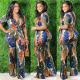 Plus Size Printed V Neck Short Sleeve Sahes Jumpsuit ME-6061