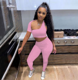 Sexy One Shoulder Irregular 2 Piece Pants Sets YIBF-60184