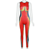 Fashion Print Sleeveless Tight Jumpsuits  XEF-K22Q14923