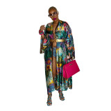 Casual Printed Long Cloak Coat (Without Belt) NNWF-10173