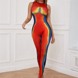 Fashion Print Sleeveless Tight Jumpsuits  XEF-K22Q14923