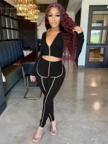 Casual Long Sleeve Zipper 2 Piece Pants Sets JRF-3705
