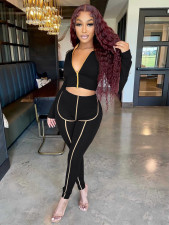 Casual Long Sleeve Zipper 2 Piece Pants Sets JRF-3705