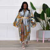 Casual Printed Long Cloak Coat (Without Belt) NNWF-10173