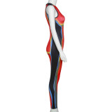 Fashion Print Sleeveless Tight Jumpsuits  XEF-K22Q14923