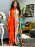 Casual Printed Long Cloak Coat (Without Belt) NNWF-10173