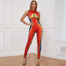 Fashion Print Sleeveless Tight Jumpsuits  XEF-K22Q14923