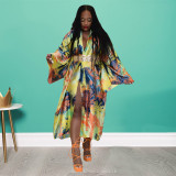 Casual Printed Long Cloak Coat (Without Belt) NNWF-10173