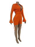 Sexy Deep V Neck Flare Sleeve Drawstring Romper ZDF-31153X