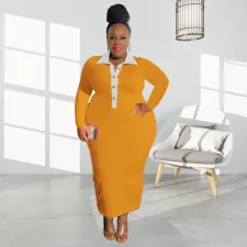 Plus Size Long Sleeve Maxi Dresses OSIF-22517