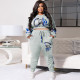 Plus Size Letter Camo Print Two Piece Pants Sets OSIF-22512