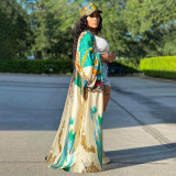 Casual Printed Long Cloak Coat (Without Belt)YF-10173