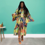 Casual Printed Long Cloak Coat (Without Belt)YF-10173