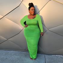 Plus Size Solid Long Sleeve Ruched Maxi Dress ME-6077