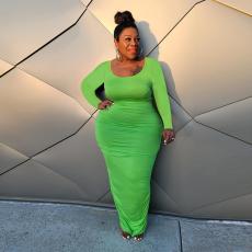 Plus Size Solid Long Sleeve Ruched Maxi Dress ME-6077
