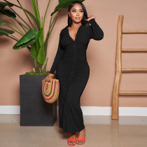 Solid Color Ruched Maxi Dress GLF-10112