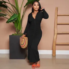 Solid Color Ruched Maxi Dress GLF-10112