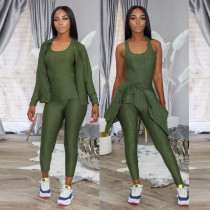 Casual Tank Top+Zipper Coat+Pants 3 Piece Sets ONY-7034