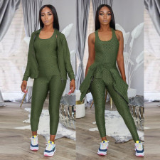 Casual Tank Top+Zipper Coat+Pants 3 Piece Sets ONY-7034