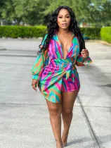 Sexy Printed Long Sleeve Mini Shirt Dress JZHF-8116