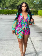 Sexy Printed Long Sleeve Mini Shirt Dress JZHF-8116