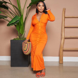Solid Color Ruched Maxi Dress GLF-10112