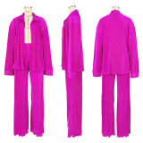 Solid Loose Long Sleeve Shirt And Pants 2 Piece Sets ASL-6590