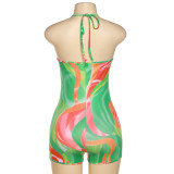 Fashion Halter Print Hollow Tight Rompers XEF-K22Q15823