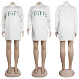 Letter Print Knitted Long Sleeve Pullover Sweater Top FSXF-F355