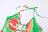 Fashion Halter Print Hollow Tight Rompers XEF-K22Q15823