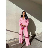 Solid Loose Long Sleeve Shirt And Pants 2 Piece Sets ASL-6590