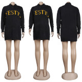 Letter Print Knitted Long Sleeve Pullover Sweater Top FSXF-F355