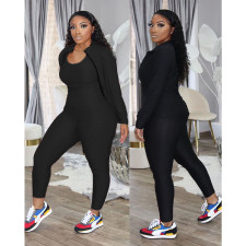 Casual Tank Top+Zipper Coat+Pants 3 Piece Sets ONY-7034