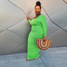 Plus Size Solid Long Sleeve Ruched Maxi Dress ME-6077
