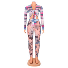 Printed Long Sleeve Cardigan Tops GOSD-OS6058