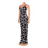 Fashion Sexy Print Sling Split Long Dress GOSD-OS6245