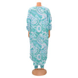 Fashion Print Jumpsuit Shawl Two Piece Set GOSD-OS6783