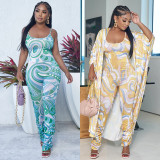 Fashion Print Jumpsuit Shawl Two Piece Set GOSD-OS6783