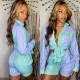 Stripe Print Colorblock Long Sleeve Shirts Shorts Set GOSD-XM1236