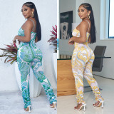 Fashion Print Jumpsuit Shawl Two Piece Set GOSD-OS6783